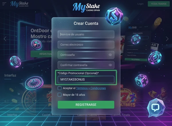 Formulario de código promocional Mystake Casino España